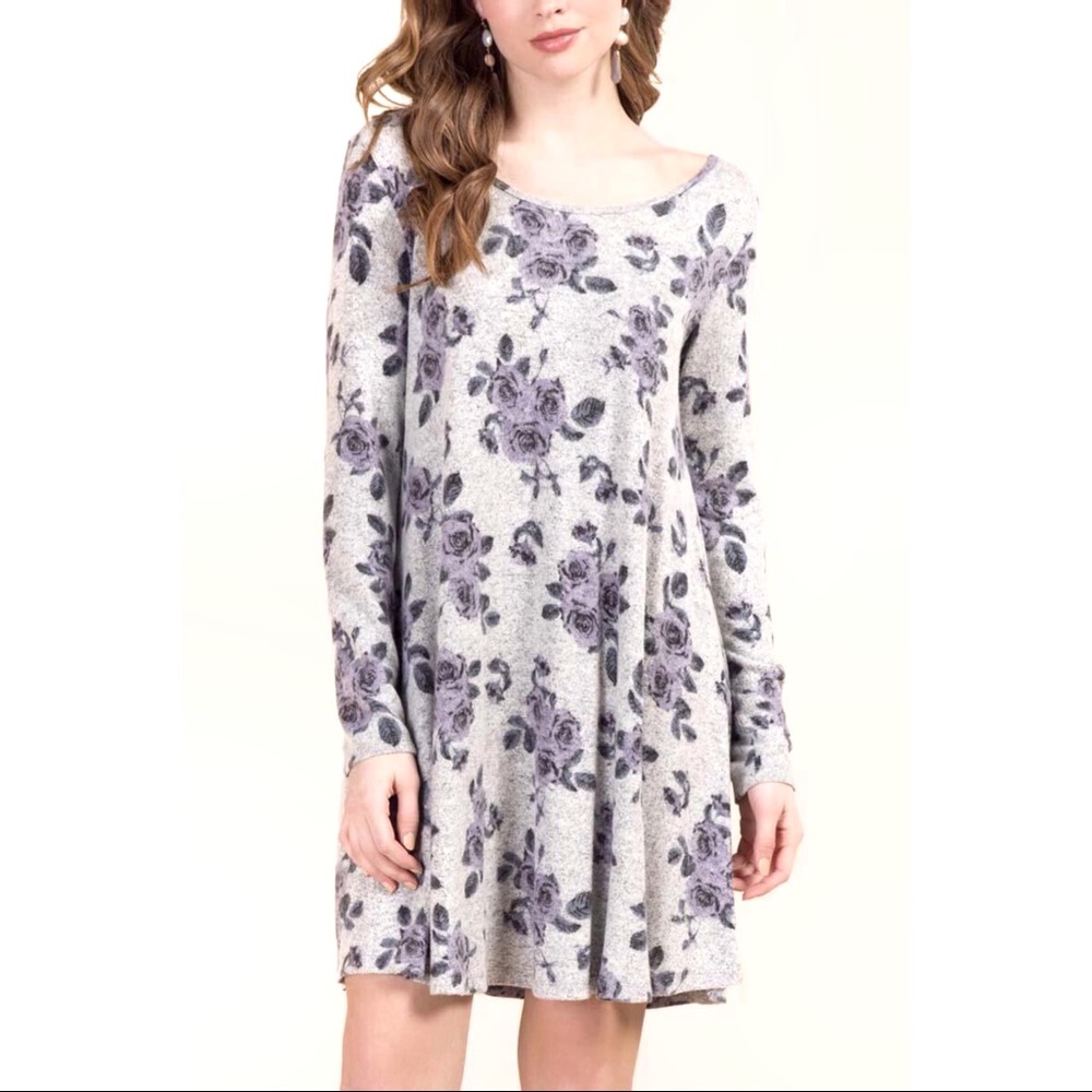 Francesca’s Long-Sleeve Floral Print Swing Dress